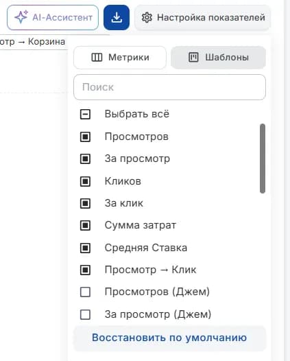 Настройка показателей